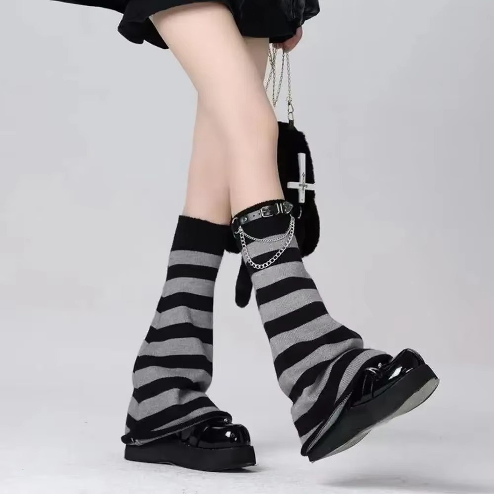 Boot Sock Slouchy - Gothic Harajuku Strick-Beinwärmer, Lässige Gestreifte Strick-Beinwärmer-Socken