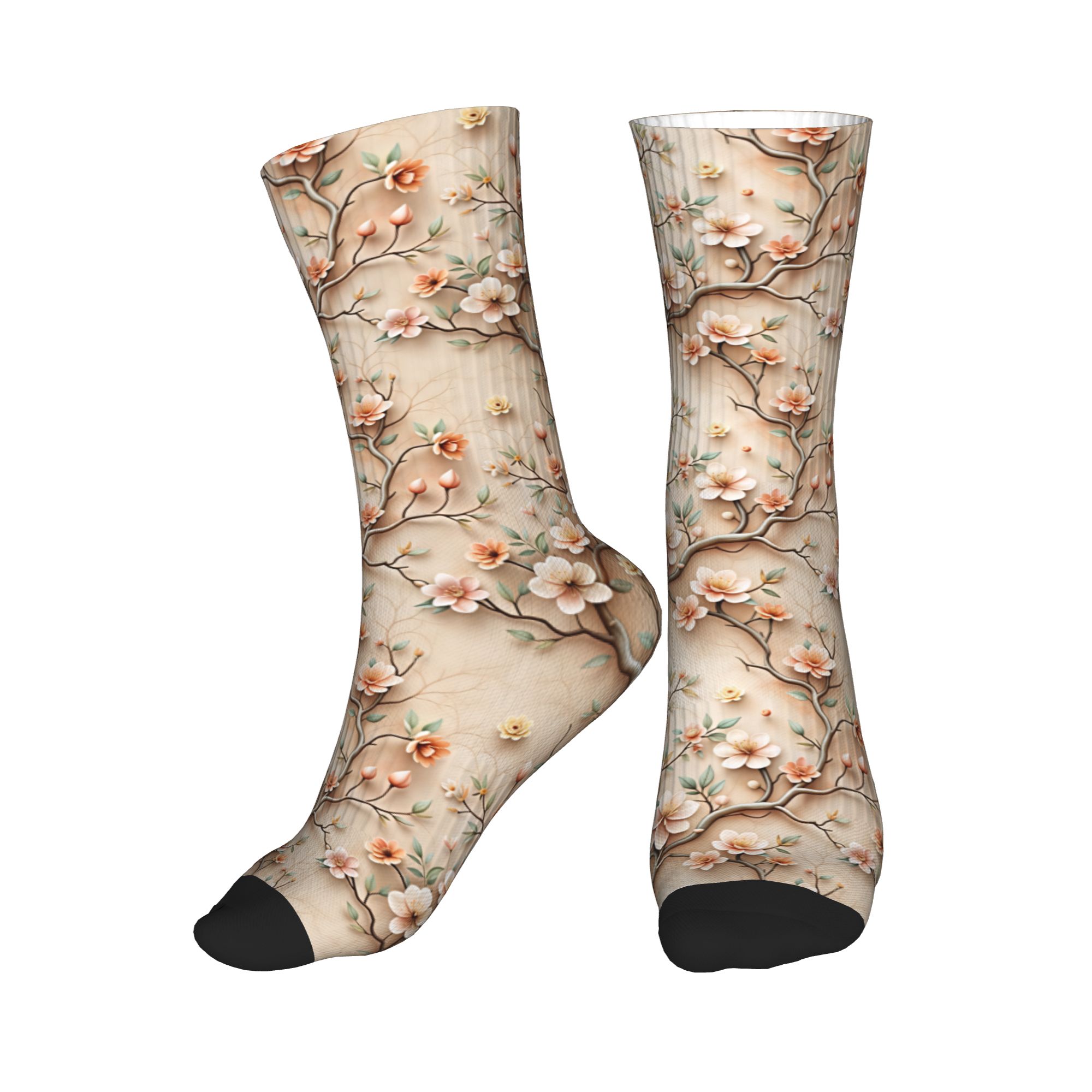 Dress Sock Men - 3D-Socken mit geprägtem Pfirsich-Magnolien-Zweig-Blumenmuster für Herren